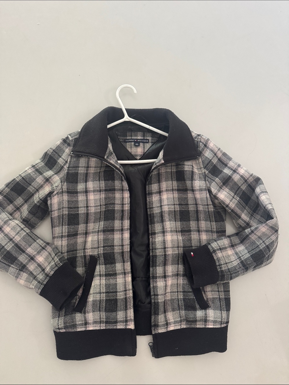 Women Tommy Hilfiger Black & Gray Plaid Zip-Up Jacket